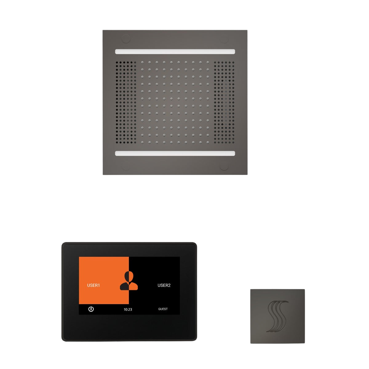 ThermaSol WH14STP7S Wellness Steam Package - HydroVive 14 Rainhead + ThermaTouch2 7" Black Trim Control + SteamVection Square Steam Head ThermaSol