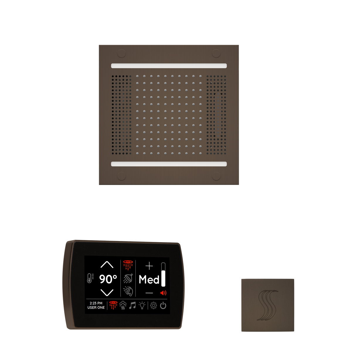 ThermaSol WH14STPSS Wellness Steam Package - HydroVive 14 Rainhead + SignaTouch Recessed Black Trim Control + SteamVection Square Steam Head ThermaSol