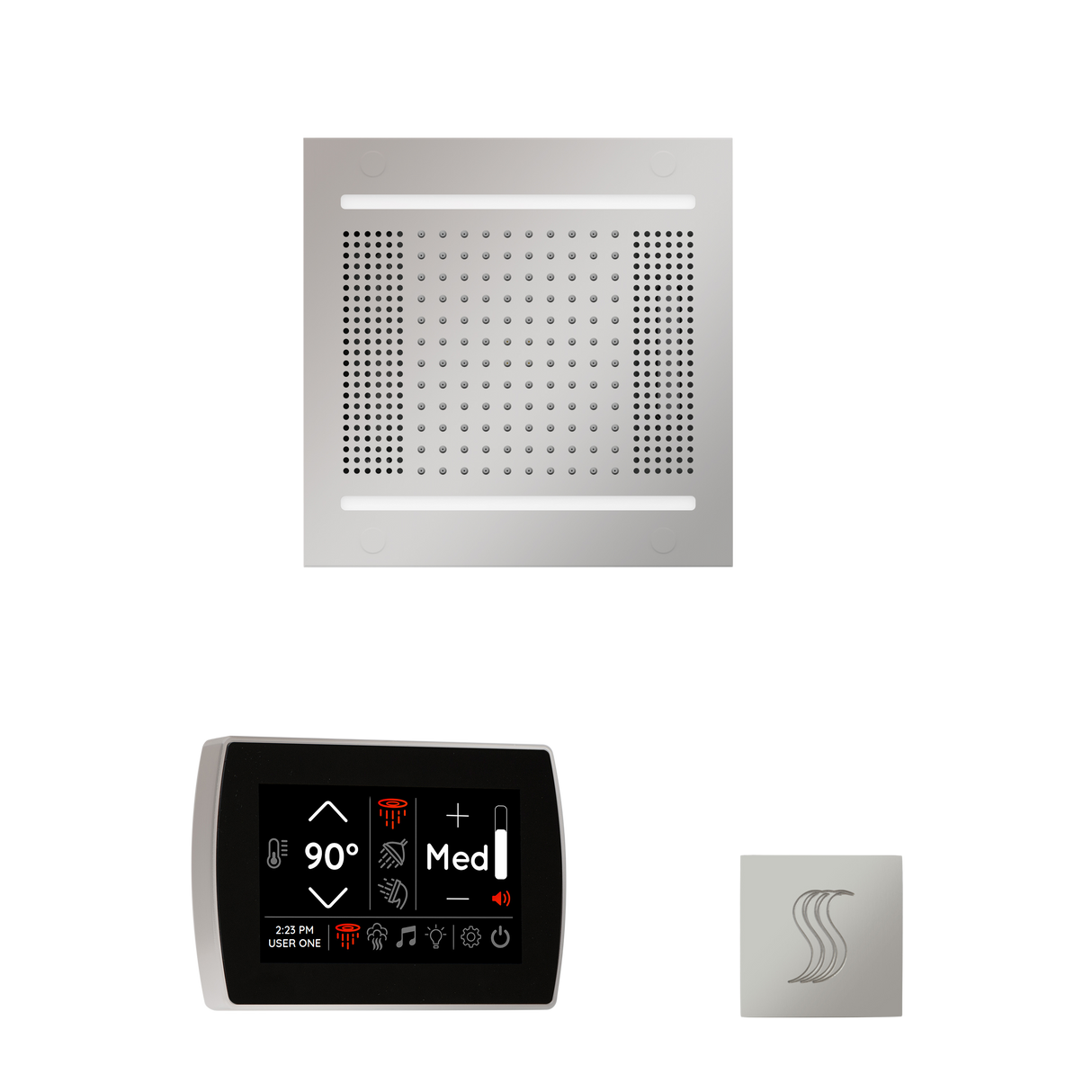 ThermaSol WH14STPSS Wellness Steam Package - HydroVive 14 Rainhead + SignaTouch Recessed Black Trim Control + SteamVection Square Steam Head ThermaSol