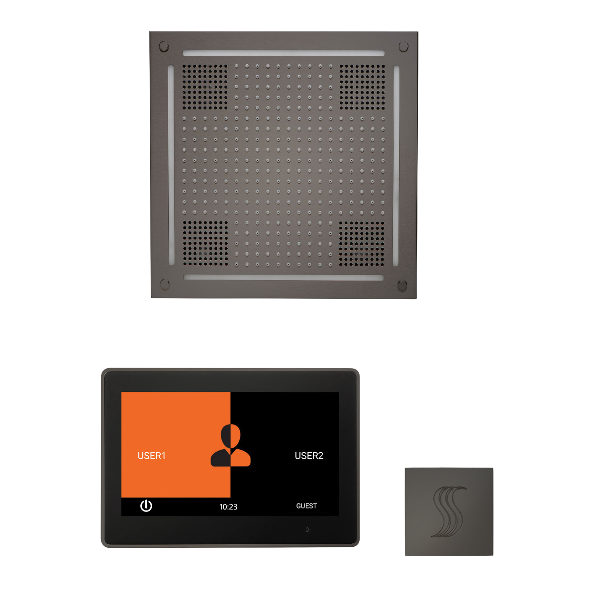 ThermaSol WHSTP10S Wellness Steam Package - HydroVive 18 Rainhead + ThermaTouch2 10" Control + SteamVection Square Steam Head ThermaSol