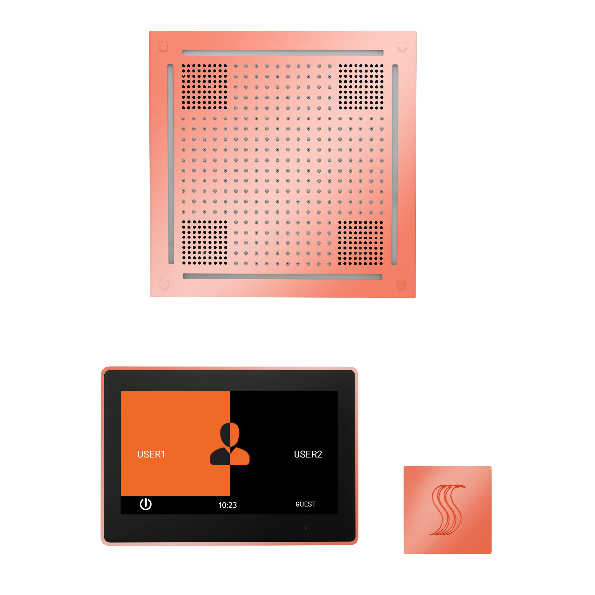 ThermaSol WHSTP10S Wellness Steam Package - HydroVive 18 Rainhead + ThermaTouch2 10" Control + SteamVection Square Steam Head ThermaSol