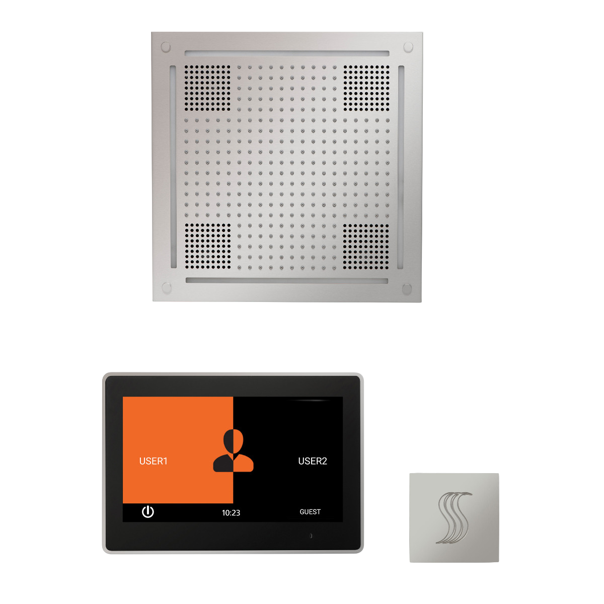 ThermaSol WHSTP10S Wellness Steam Package - HydroVive 18 Rainhead + ThermaTouch2 10" Control + SteamVection Square Steam Head ThermaSol