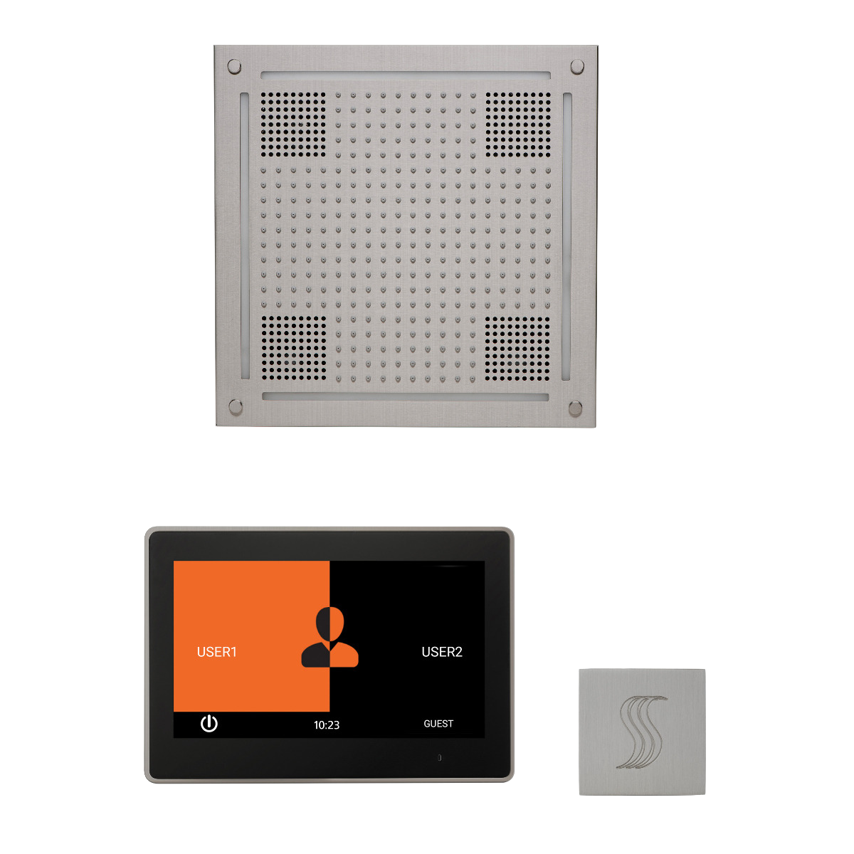 ThermaSol WHSTP10S Wellness Steam Package - HydroVive 18 Rainhead + ThermaTouch2 10" Control + SteamVection Square Steam Head ThermaSol