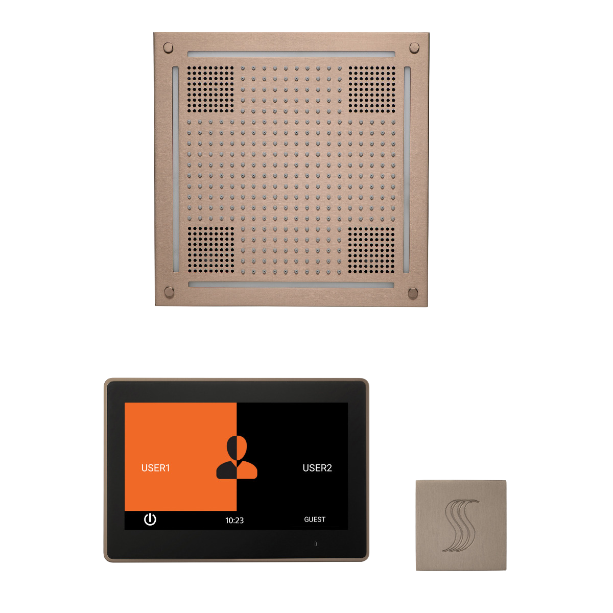 ThermaSol WHSTP10S Wellness Steam Package - HydroVive 18 Rainhead + ThermaTouch2 10" Control + SteamVection Square Steam Head ThermaSol