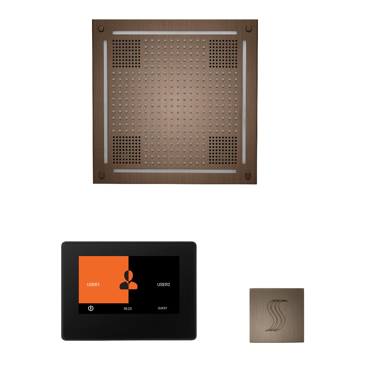 ThermaSol WHSTP7S Wellness Steam Package - HydroVive 18 Rainhead + ThermaTouch2 7" Black Trim Control + SteamVection Square Steam Head ThermaSol