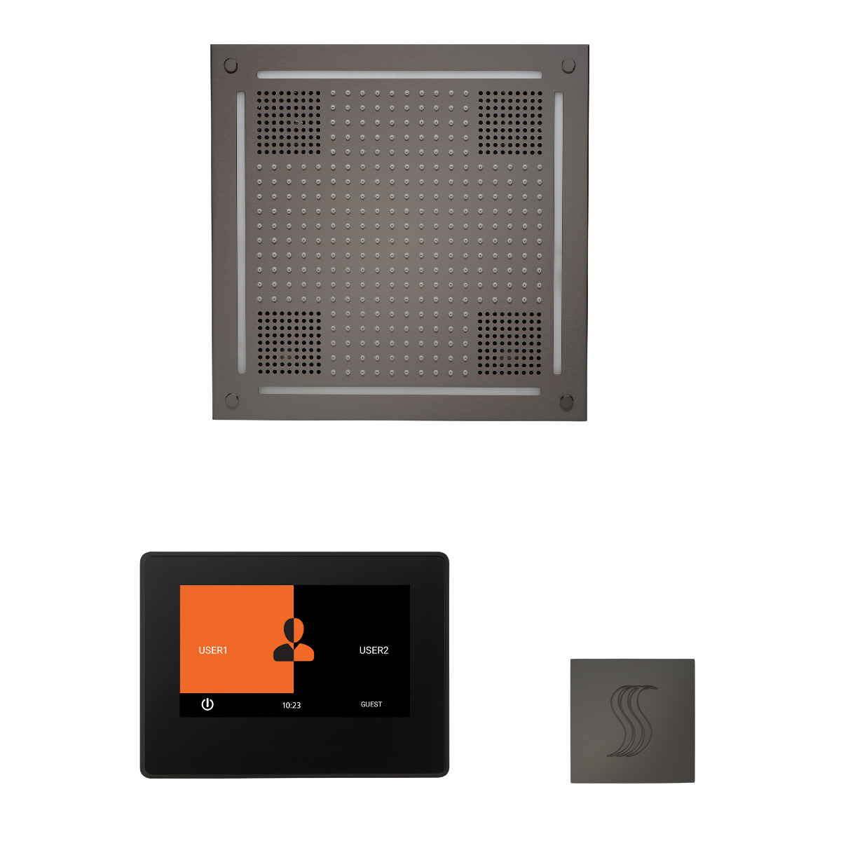 ThermaSol WHSTP7S Wellness Steam Package - HydroVive 18 Rainhead + ThermaTouch2 7" Black Trim Control + SteamVection Square Steam Head ThermaSol