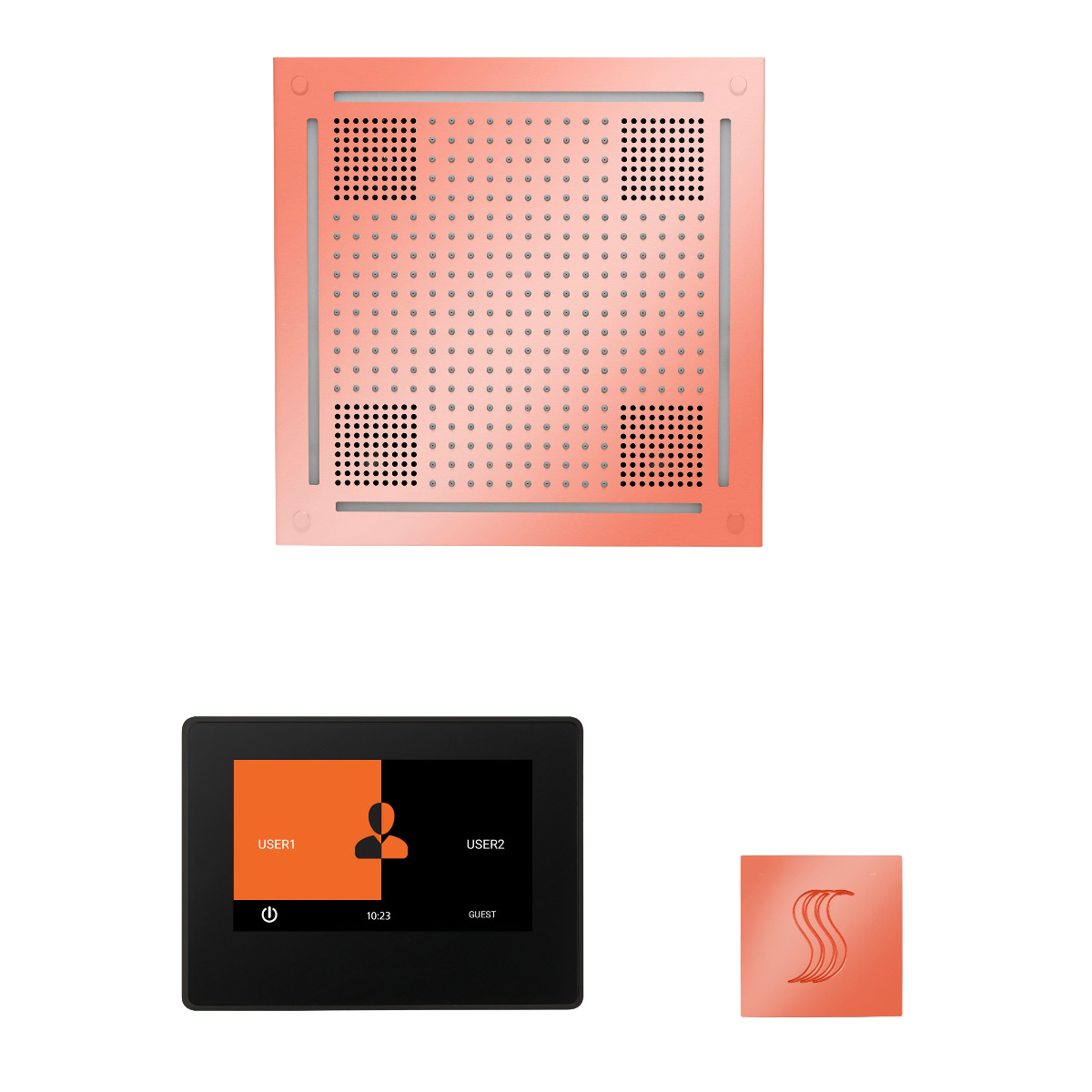 ThermaSol WHSTP7S Wellness Steam Package - HydroVive 18 Rainhead + ThermaTouch2 7" Black Trim Control + SteamVection Square Steam Head ThermaSol