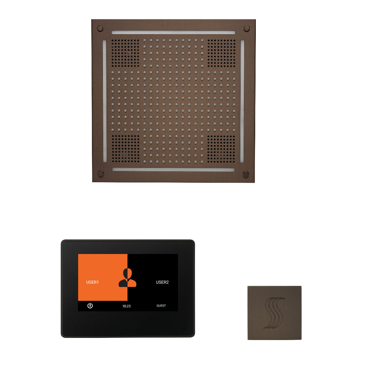 ThermaSol WHSTP7S Wellness Steam Package - HydroVive 18 Rainhead + ThermaTouch2 7" Black Trim Control + SteamVection Square Steam Head ThermaSol