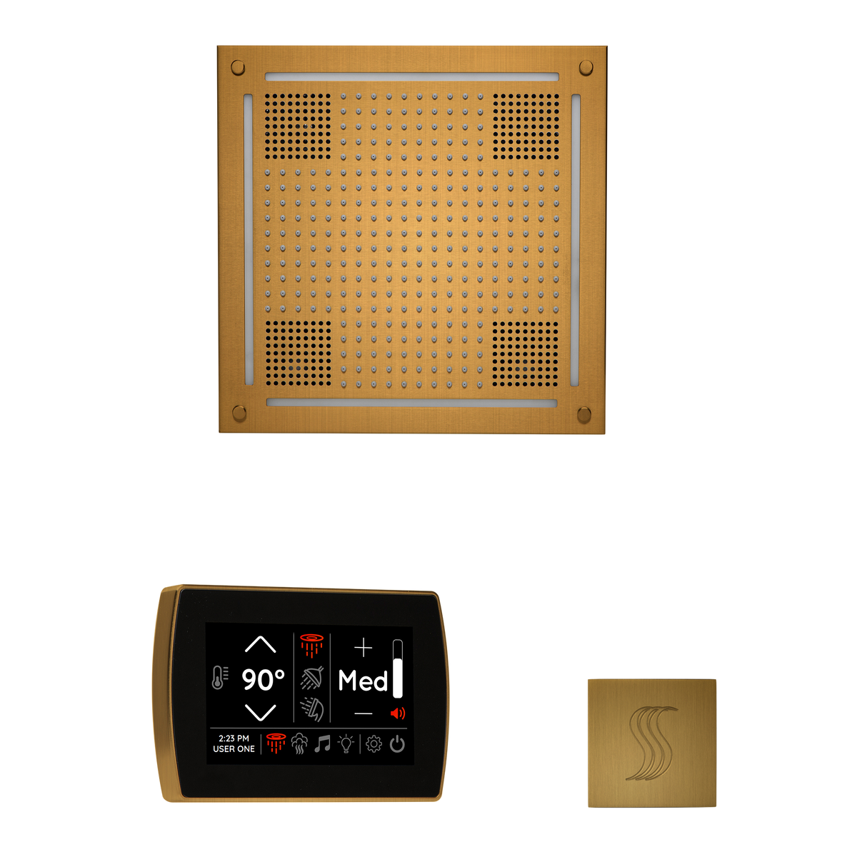 ThermaSol WHSTPSS Wellness Steam Package - HydroVive 18 Rainhead + SignaTouch Recessed Black Trim Control + SteamVection Square Steam Head ThermaSol