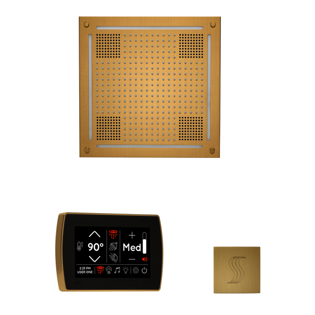 ThermaSol WHSTPSS Wellness Steam Package - HydroVive 18 Rainhead + SignaTouch Recessed Black Trim Control + SteamVection Square Steam Head ThermaSol