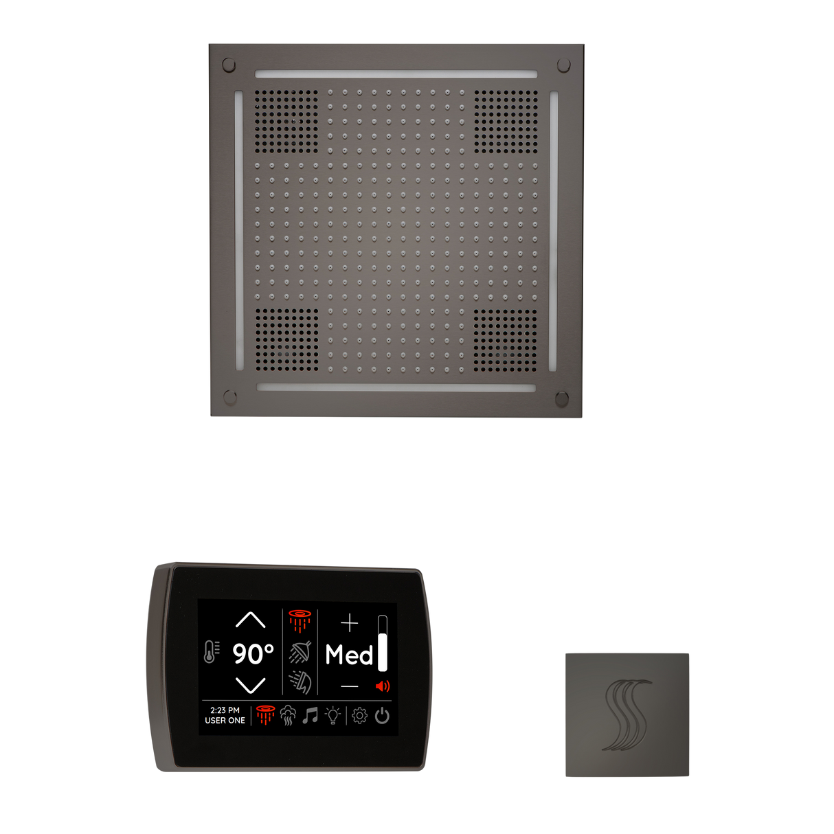 ThermaSol WHSTPSS Wellness Steam Package - HydroVive 18 Rainhead + SignaTouch Recessed Black Trim Control + SteamVection Square Steam Head ThermaSol