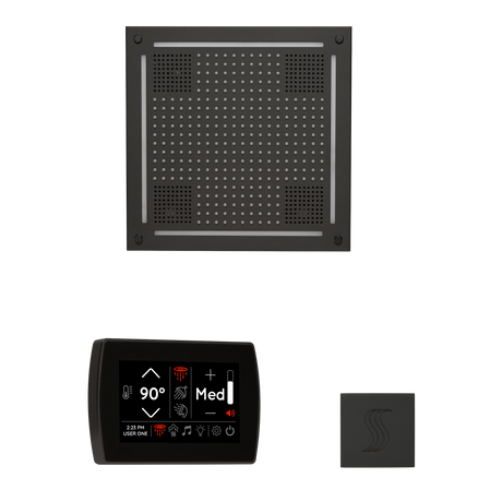 ThermaSol WHSTPSS Wellness Steam Package - HydroVive 18 Rainhead + SignaTouch Recessed Black Trim Control + SteamVection Square Steam Head ThermaSol
