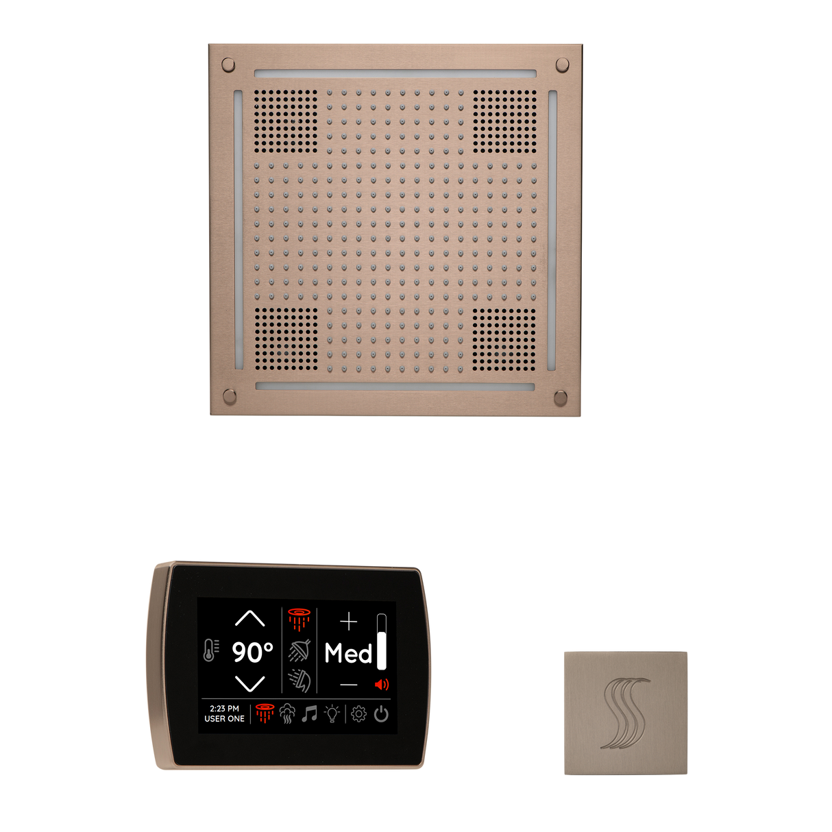 ThermaSol WHSTPSS Wellness Steam Package - HydroVive 18 Rainhead + SignaTouch Recessed Black Trim Control + SteamVection Square Steam Head ThermaSol