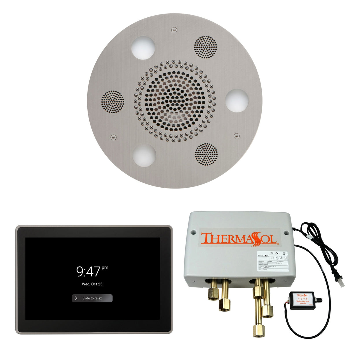 ThermaSol WSP15R Wellness Shower Package - Serenity Advanced Round Rainhead + ThermaTouch2 15" Control + Digital Shower Valve ThermaSol