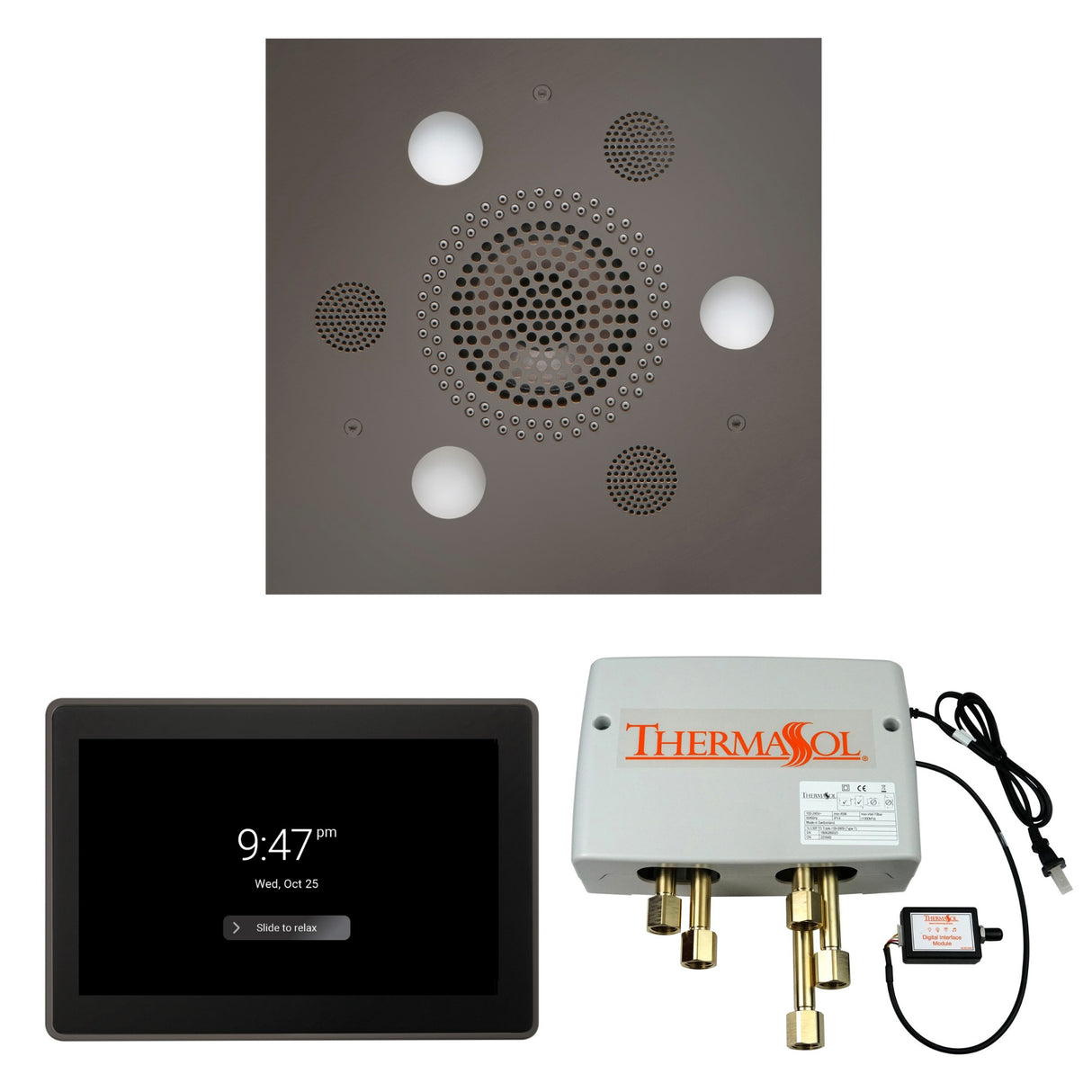 ThermaSol WSP15S Wellness Shower Package - Serenity Advanced Square Rainhead + ThermaTouch2 15" Control + Digital Shower Valve ThermaSol