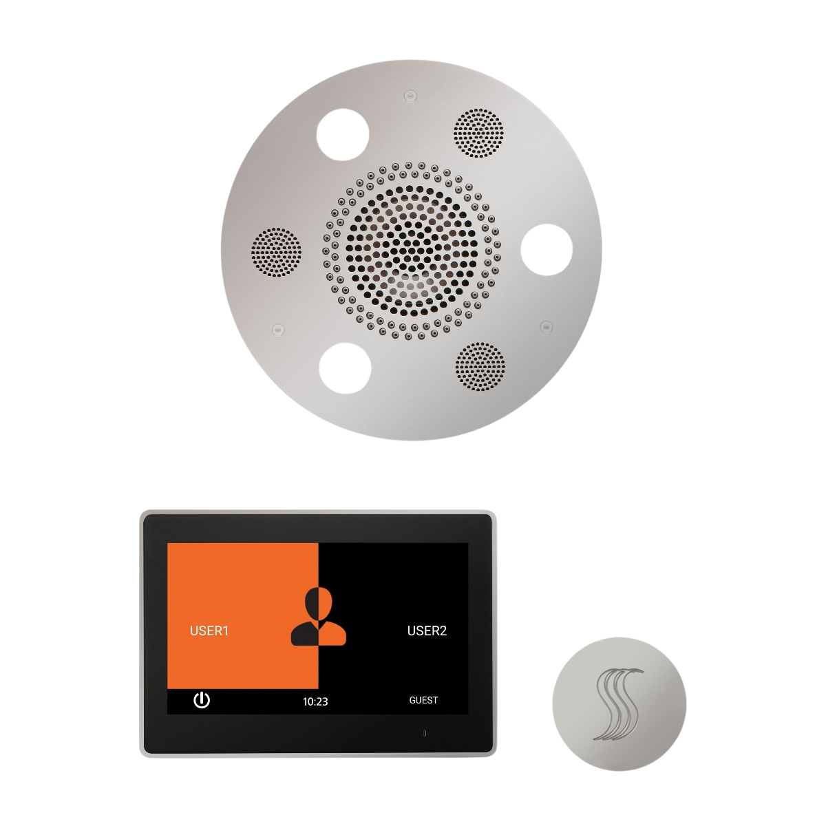 ThermaSol WSTP10R Wellness Steam Package - Serenity Advanced Round Rainhead + ThermaTouch2 10" Control + SteamVection Round Steam Head ThermaSol