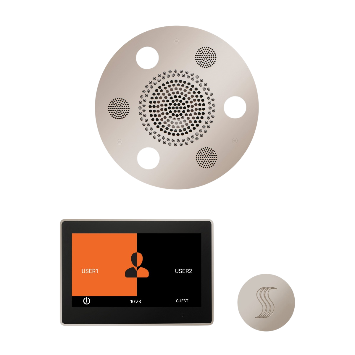 ThermaSol WSTP10R Wellness Steam Package - Serenity Advanced Round Rainhead + ThermaTouch2 10" Control + SteamVection Round Steam Head ThermaSol