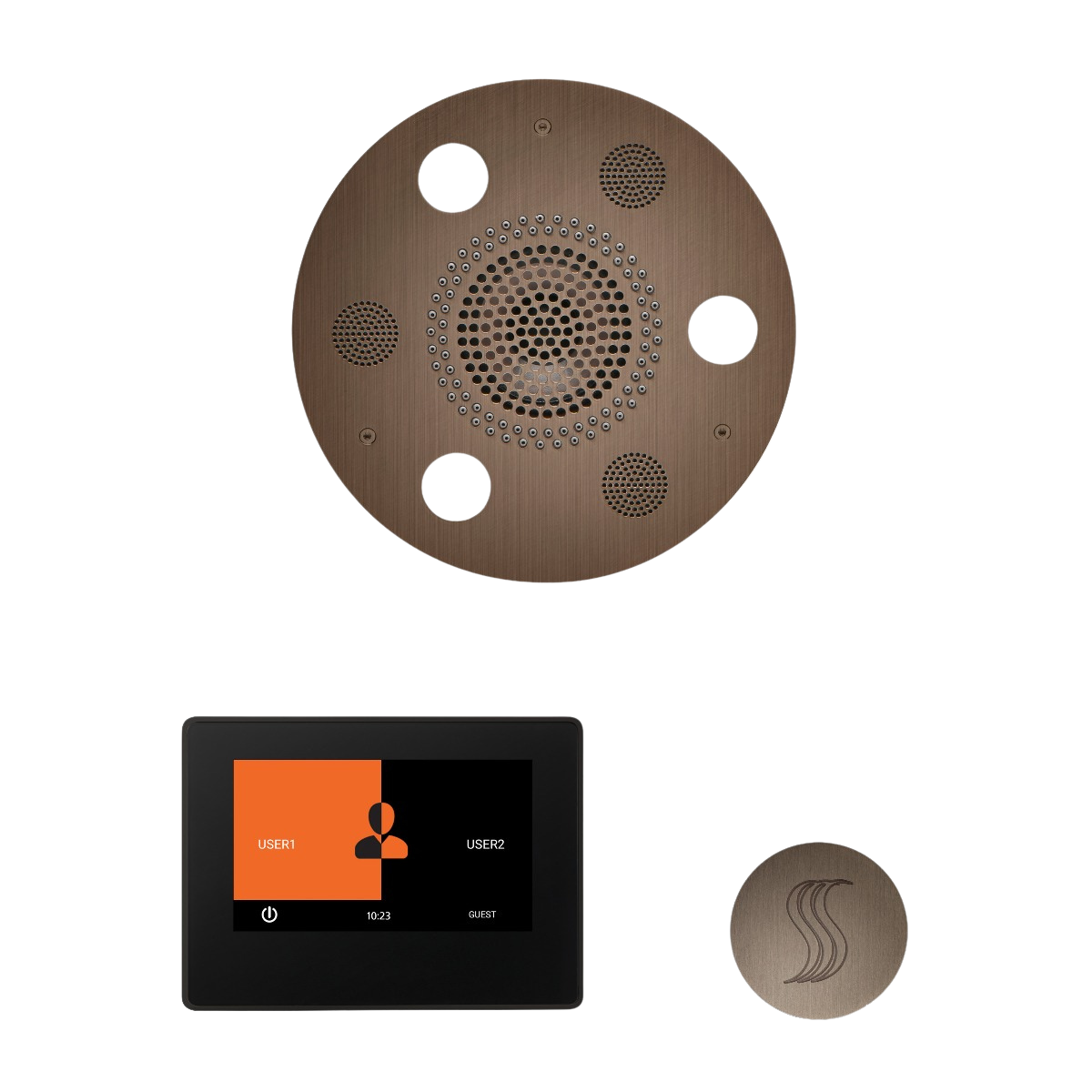 ThermaSol WSTP7R Wellness Steam Package - Serenity Advanced Round Rainhead + ThermaTouch2 7" Black Trim Control + SteamVection Round Steam Head ThermaSol