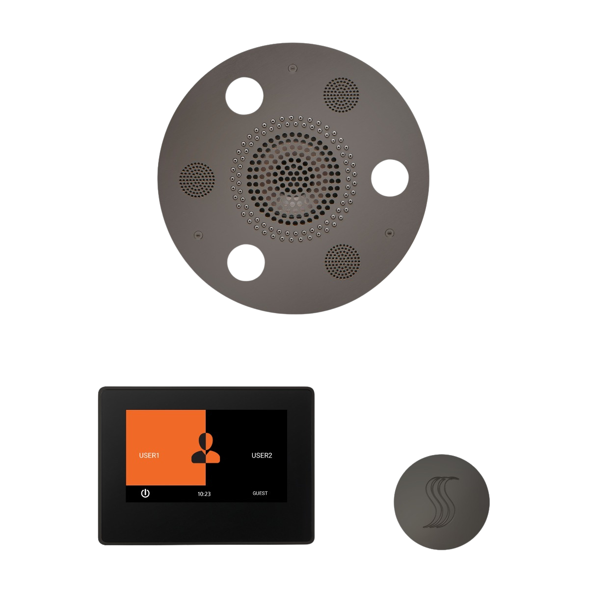 ThermaSol WSTP7R Wellness Steam Package - Serenity Advanced Round Rainhead + ThermaTouch2 7" Black Trim Control + SteamVection Round Steam Head ThermaSol