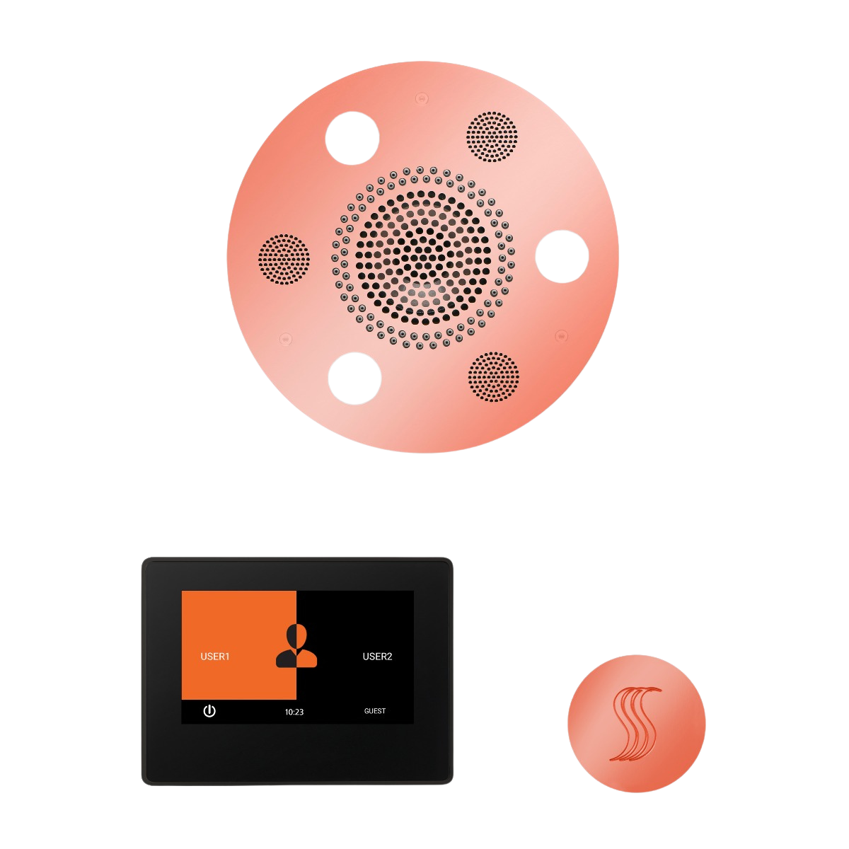 ThermaSol WSTP7R Wellness Steam Package - Serenity Advanced Round Rainhead + ThermaTouch2 7" Black Trim Control + SteamVection Round Steam Head ThermaSol