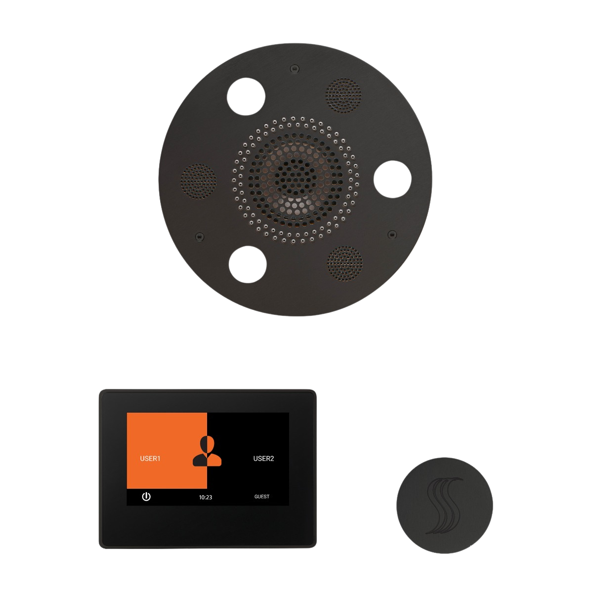 ThermaSol WSTP7R Wellness Steam Package - Serenity Advanced Round Rainhead + ThermaTouch2 7" Black Trim Control + SteamVection Round Steam Head ThermaSol