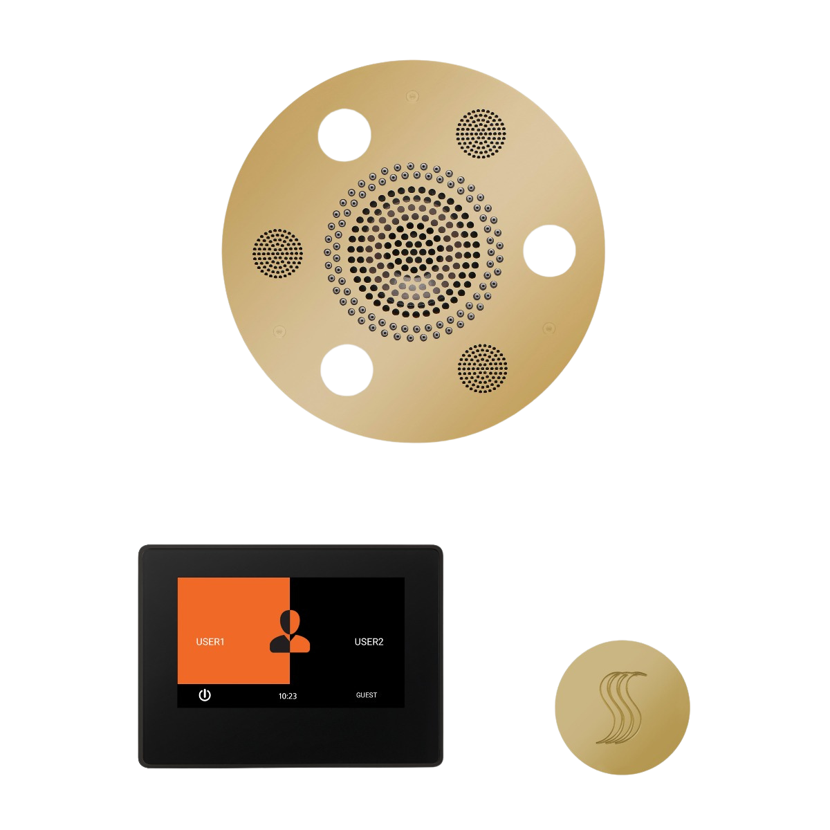 ThermaSol WSTP7R Wellness Steam Package - Serenity Advanced Round Rainhead + ThermaTouch2 7" Black Trim Control + SteamVection Round Steam Head ThermaSol