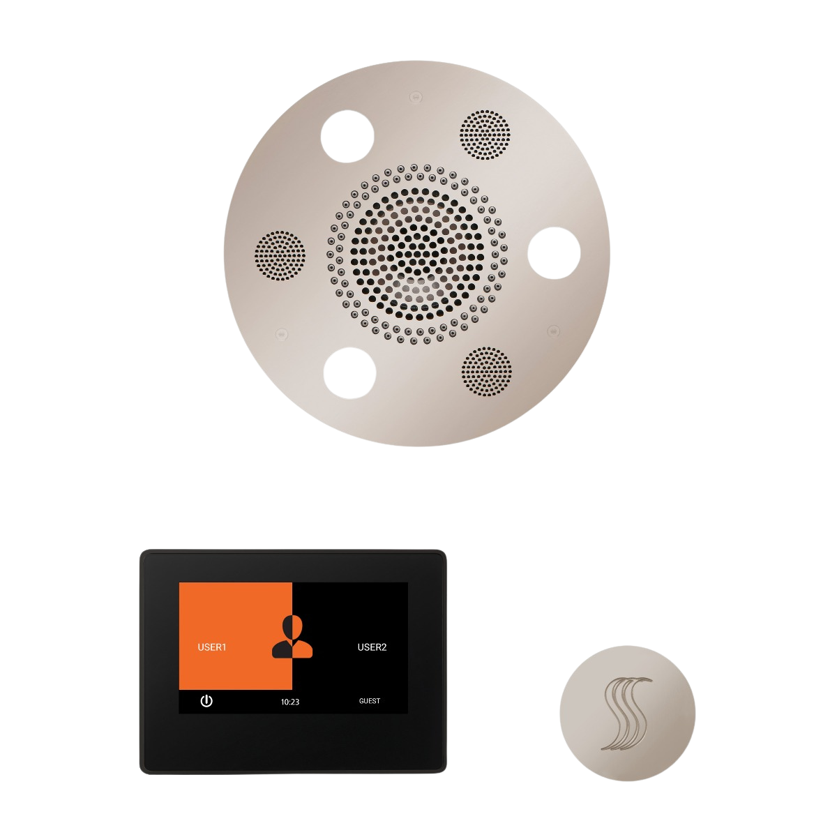 ThermaSol WSTP7R Wellness Steam Package - Serenity Advanced Round Rainhead + ThermaTouch2 7" Black Trim Control + SteamVection Round Steam Head ThermaSol