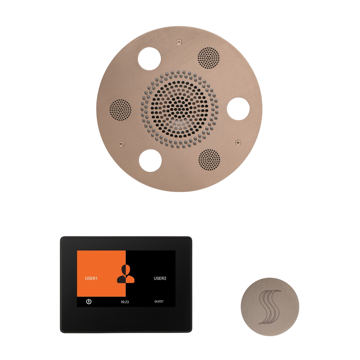 ThermaSol WSTP7R Wellness Steam Package - Serenity Advanced Round Rainhead + ThermaTouch2 7" Black Trim Control + SteamVection Round Steam Head ThermaSol