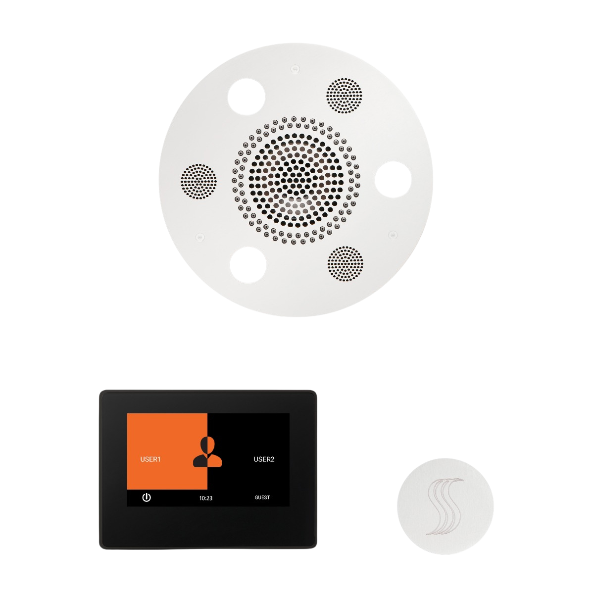 ThermaSol WSTP7R Wellness Steam Package - Serenity Advanced Round Rainhead + ThermaTouch2 7" Black Trim Control + SteamVection Round Steam Head ThermaSol