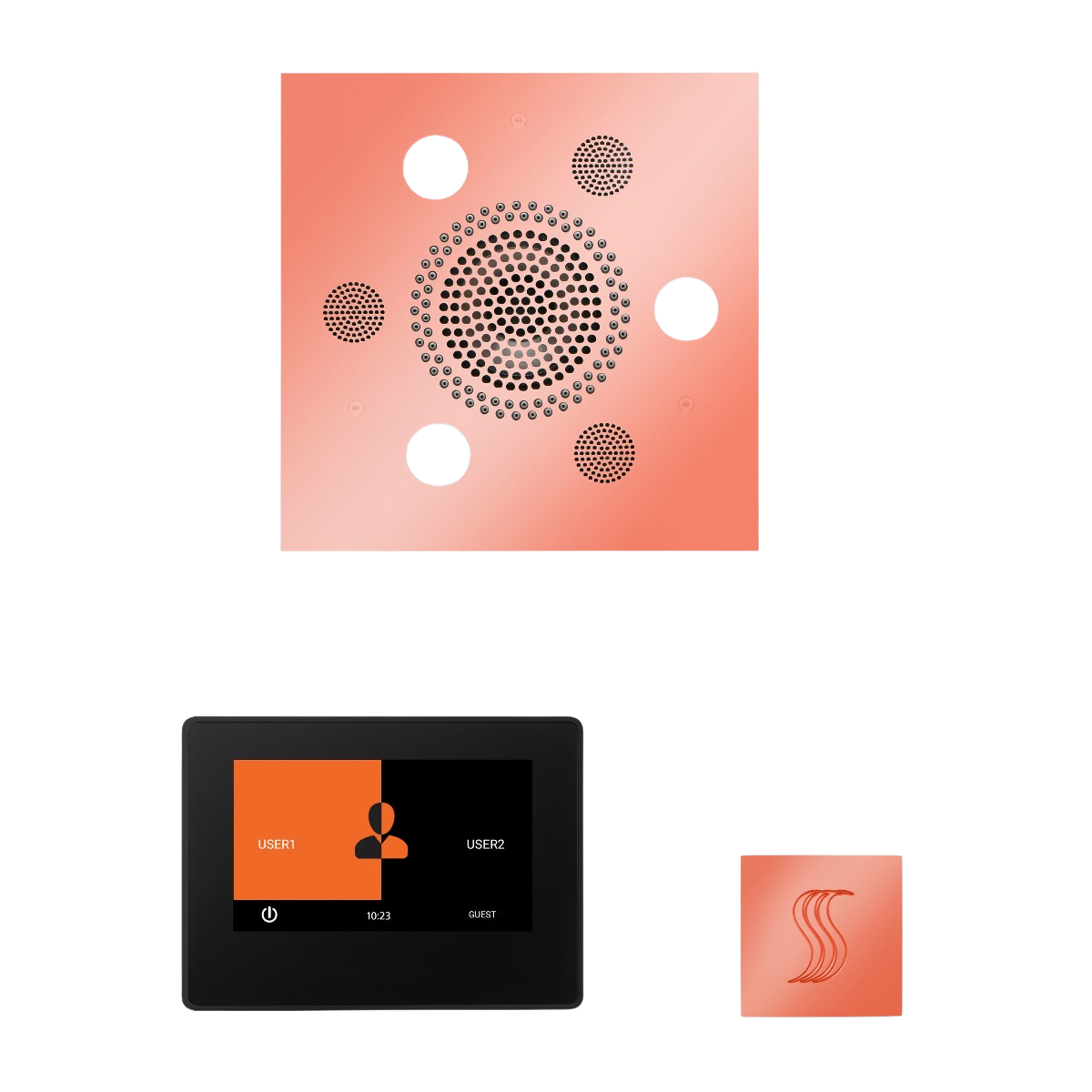 ThermaSol WSTP7S Wellness Steam Package - Serenity Advanced Square Rainhead + ThermaTouch2 7" Black Trim Control + SteamVection Square Steam Head ThermaSol