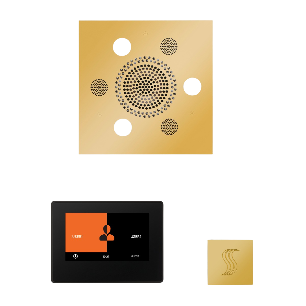 ThermaSol WSTP7S Wellness Steam Package - Serenity Advanced Square Rainhead + ThermaTouch2 7" Black Trim Control + SteamVection Square Steam Head ThermaSol