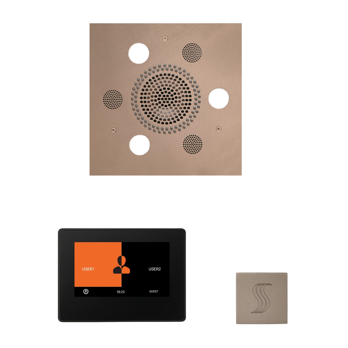 ThermaSol WSTP7S Wellness Steam Package - Serenity Advanced Square Rainhead + ThermaTouch2 7" Black Trim Control + SteamVection Square Steam Head ThermaSol