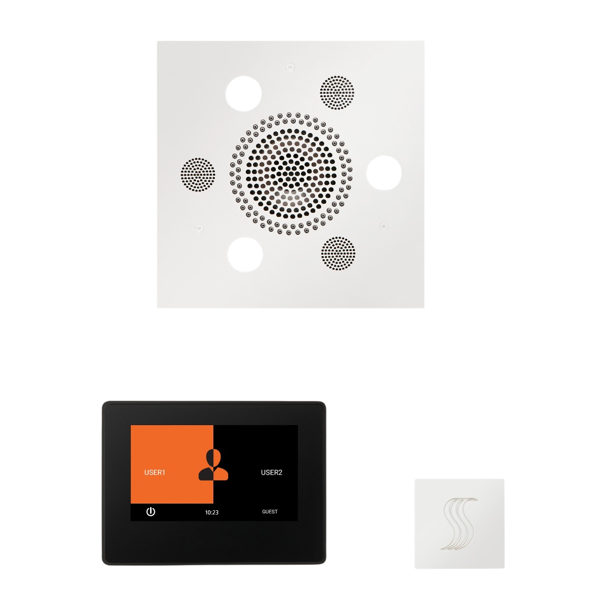 ThermaSol WSTP7S Wellness Steam Package - Serenity Advanced Square Rainhead + ThermaTouch2 7" Black Trim Control + SteamVection Square Steam Head ThermaSol