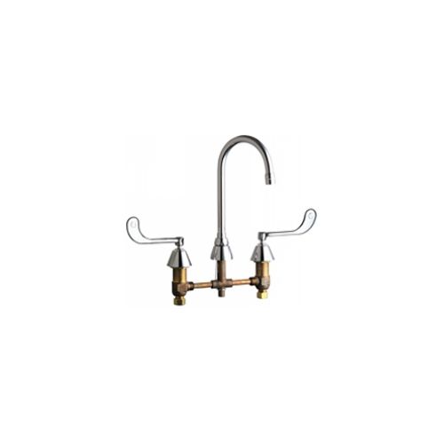 Chicago Faucets 786-E3-319ABCP Universal Gooseneck Widespread Kitchen Facuet with Lever Handles Polished Chrome - 